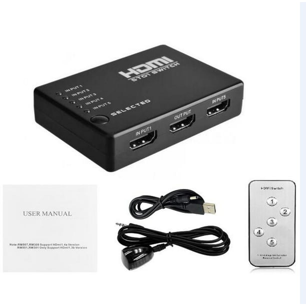 AkoMatial 5 Port HDMI 1080P Splitter Switch Selector Switcher Hub with Remote for HDTV 